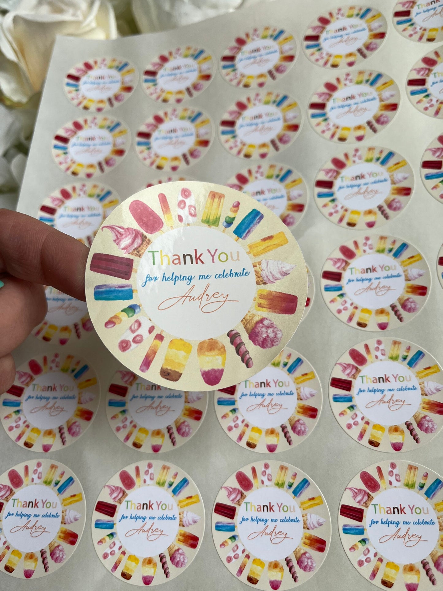 Personalised Ice Cream Themed Party Stickers•Thank You For Coming To My Party•Ice Cream Parlour•Sweet Cones•Birthday Party