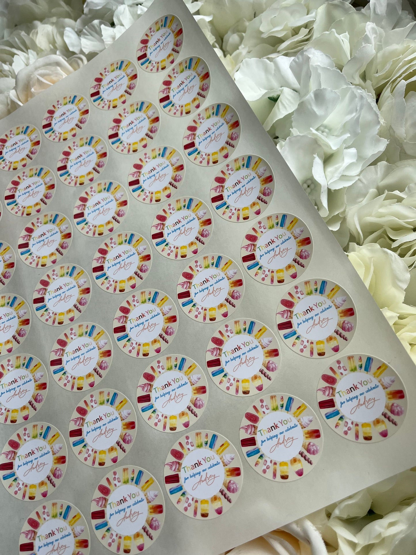 Personalised Ice Cream Themed Party Stickers•Thank You For Coming To My Party•Ice Cream Parlour•Sweet Cones•Birthday Party