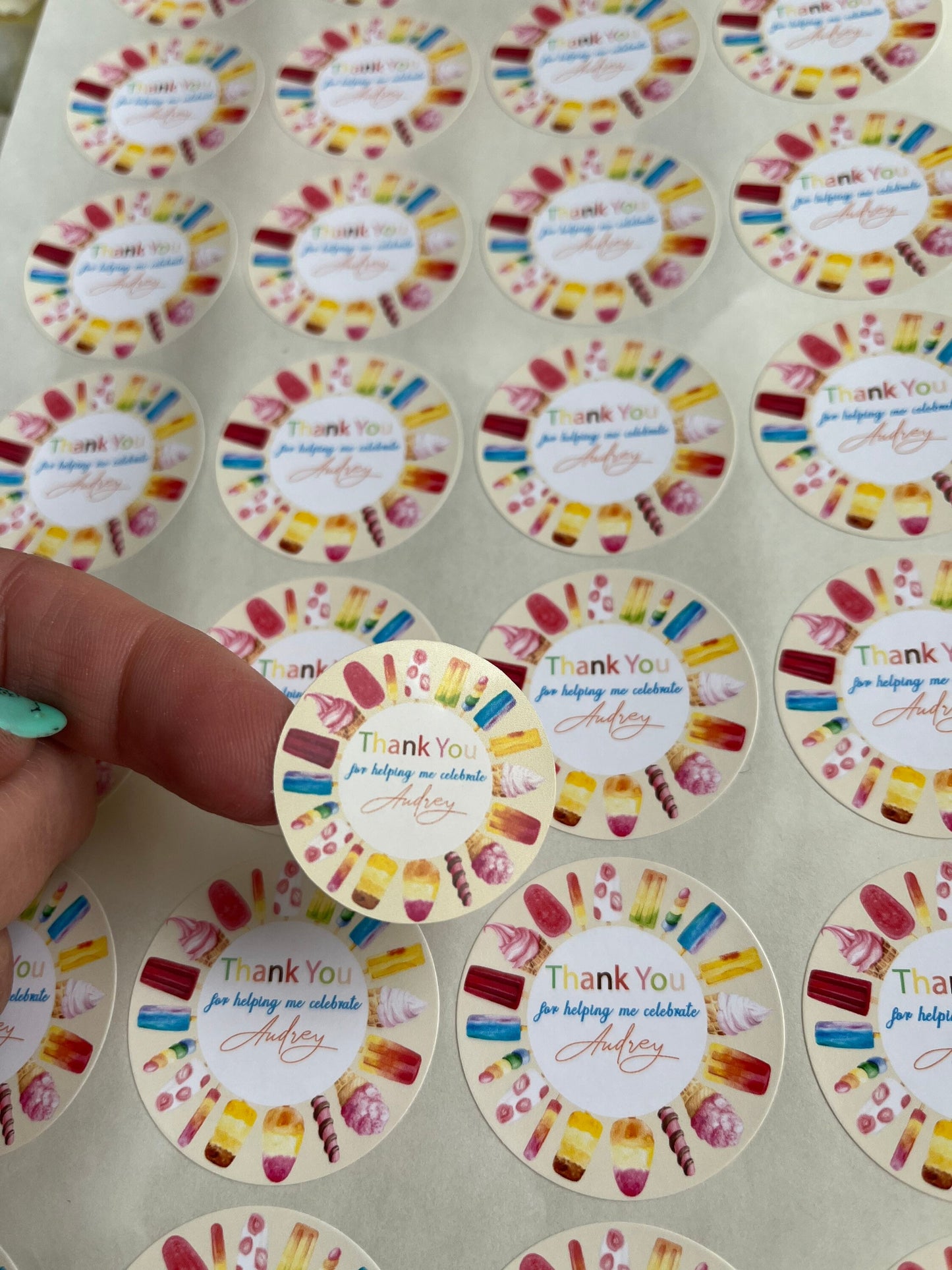 Personalised Ice Cream Themed Party Stickers•Thank You For Coming To My Party•Ice Cream Parlour•Sweet Cones•Birthday Party