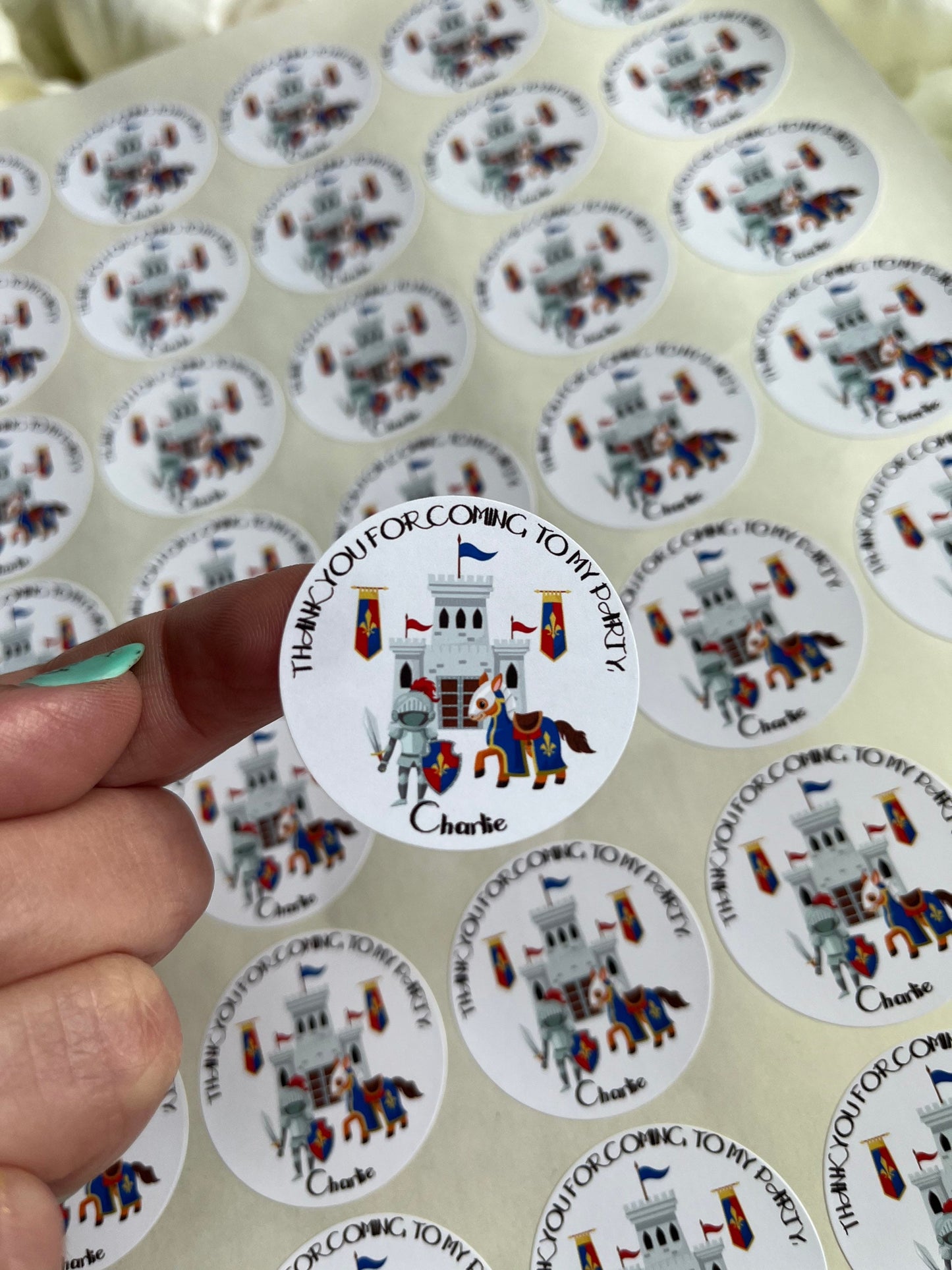 Personalised Knight Party Sticker•Thank Your For Coming To My Party•Sweet Cone Stickers•Birthday Party•Medieval Theme