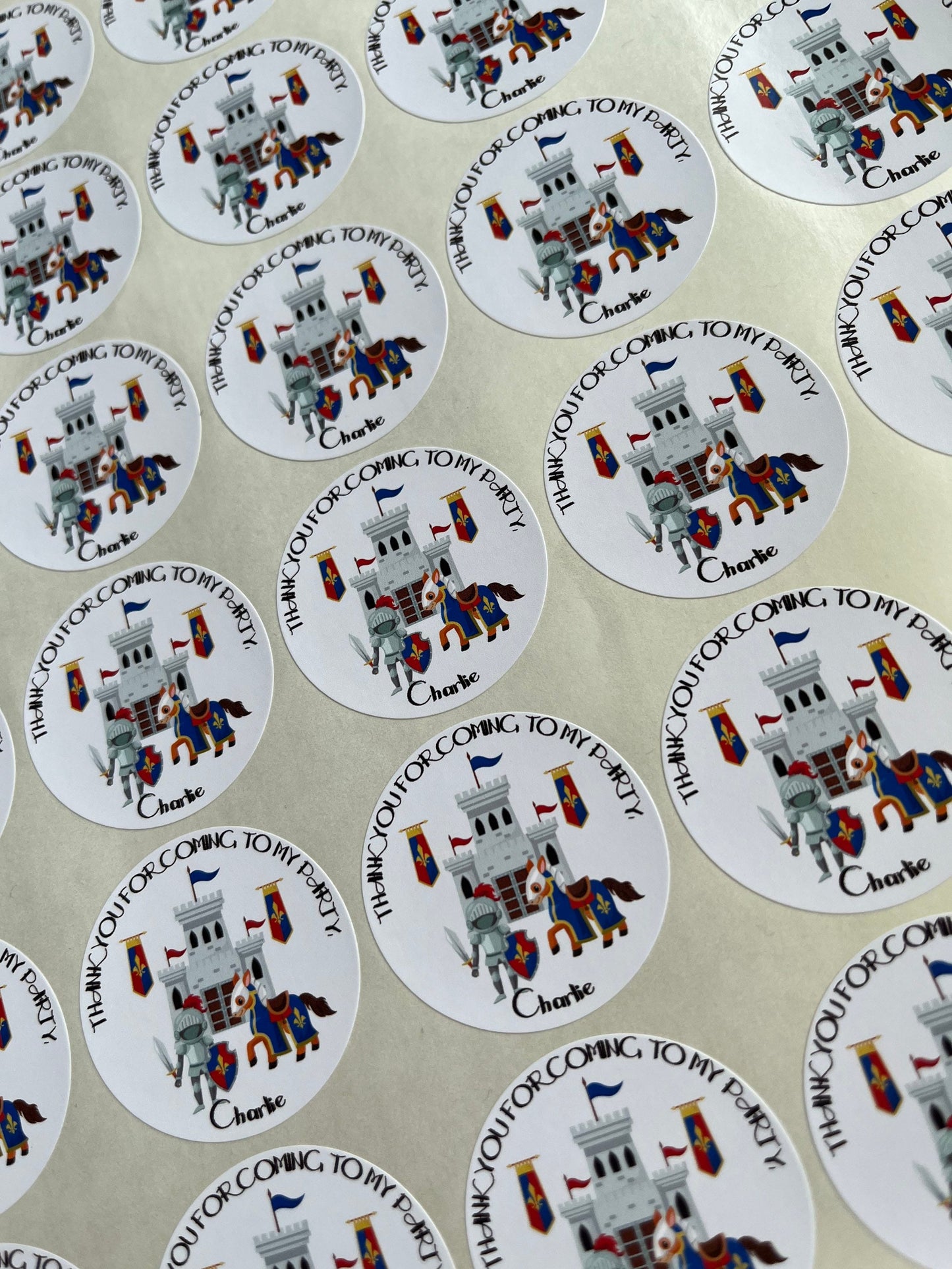 Personalised Knight Party Sticker•Thank Your For Coming To My Party•Sweet Cone Stickers•Birthday Party•Medieval Theme