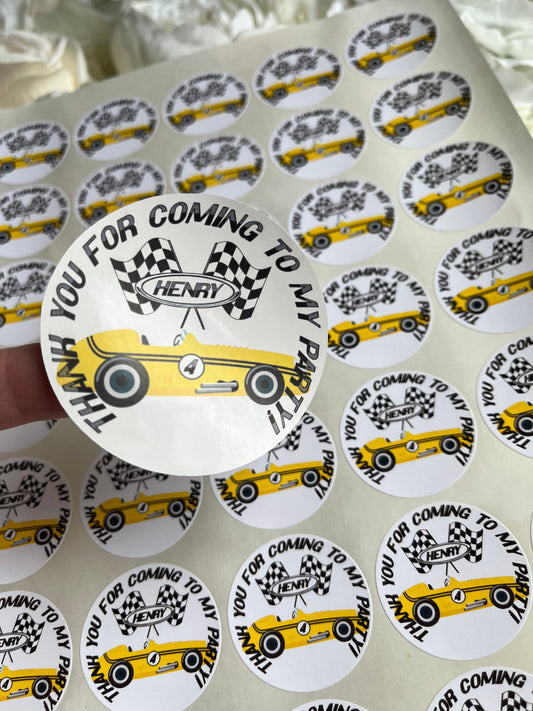 Personalised Race Car Party Stickers•Thank You For Coming To My Party•Sweet Cone Sticker•Birthday Party Stickers