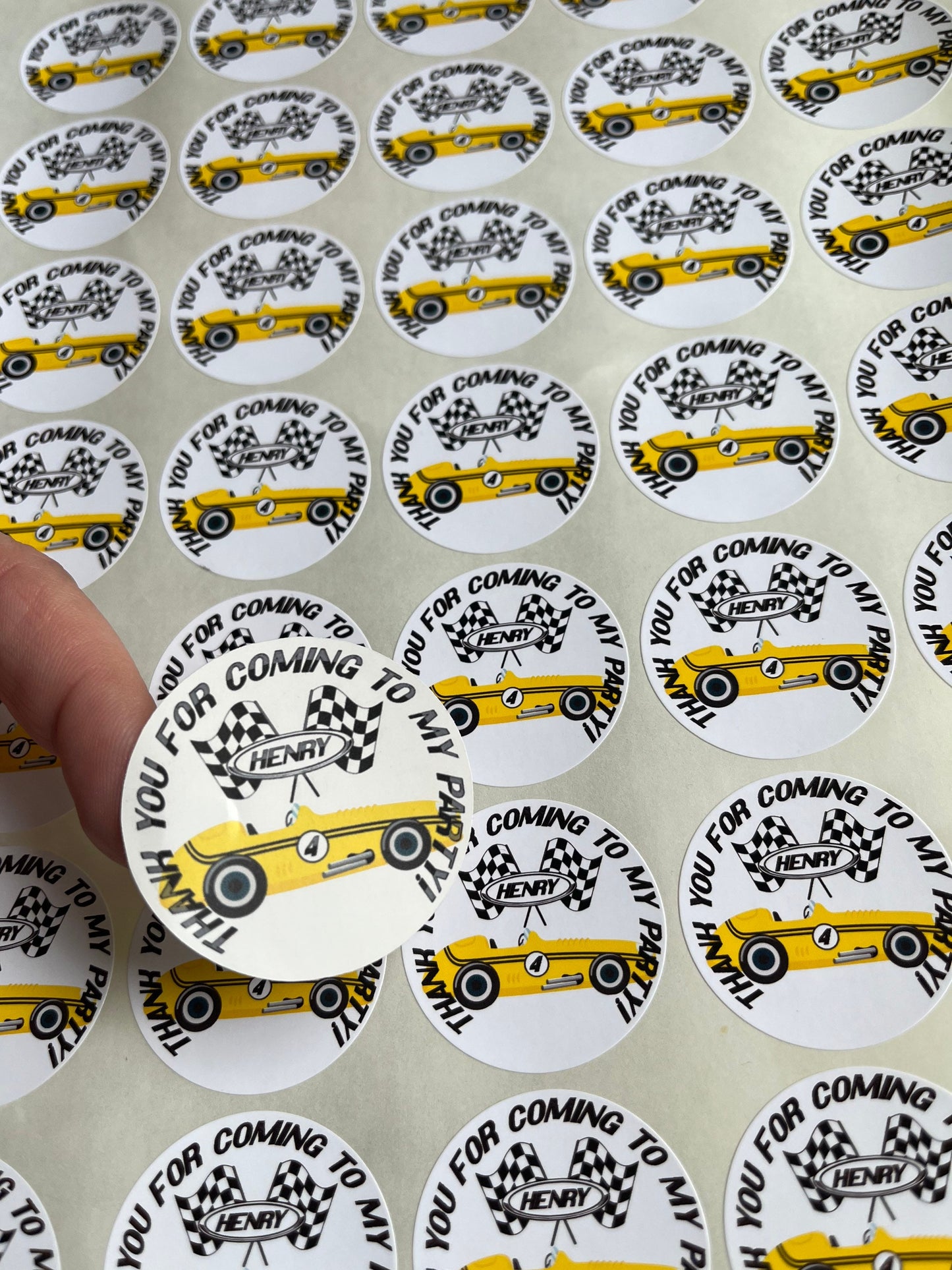 Personalised Race Car Party Stickers•Thank You For Coming To My Party•Sweet Cone Sticker•Birthday Party Stickers
