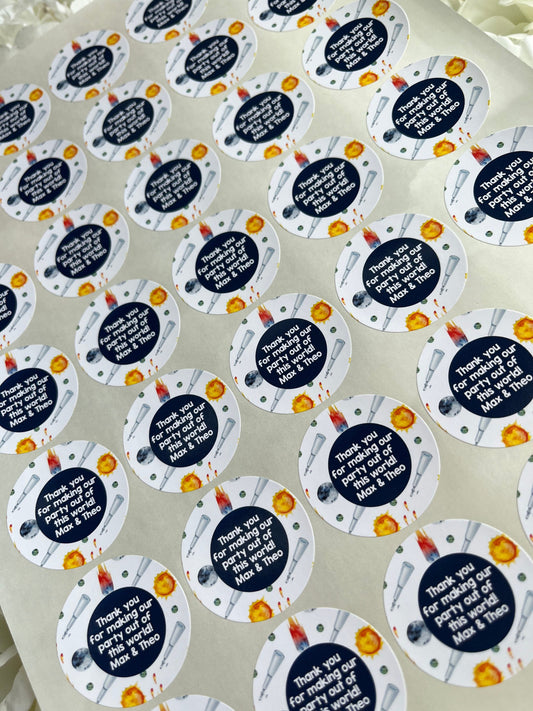 Personalised Space Themed Party Stickers•Thank You For Coming to My Party•Sweet Cone Sticker•Party Stickers•Birthday Party