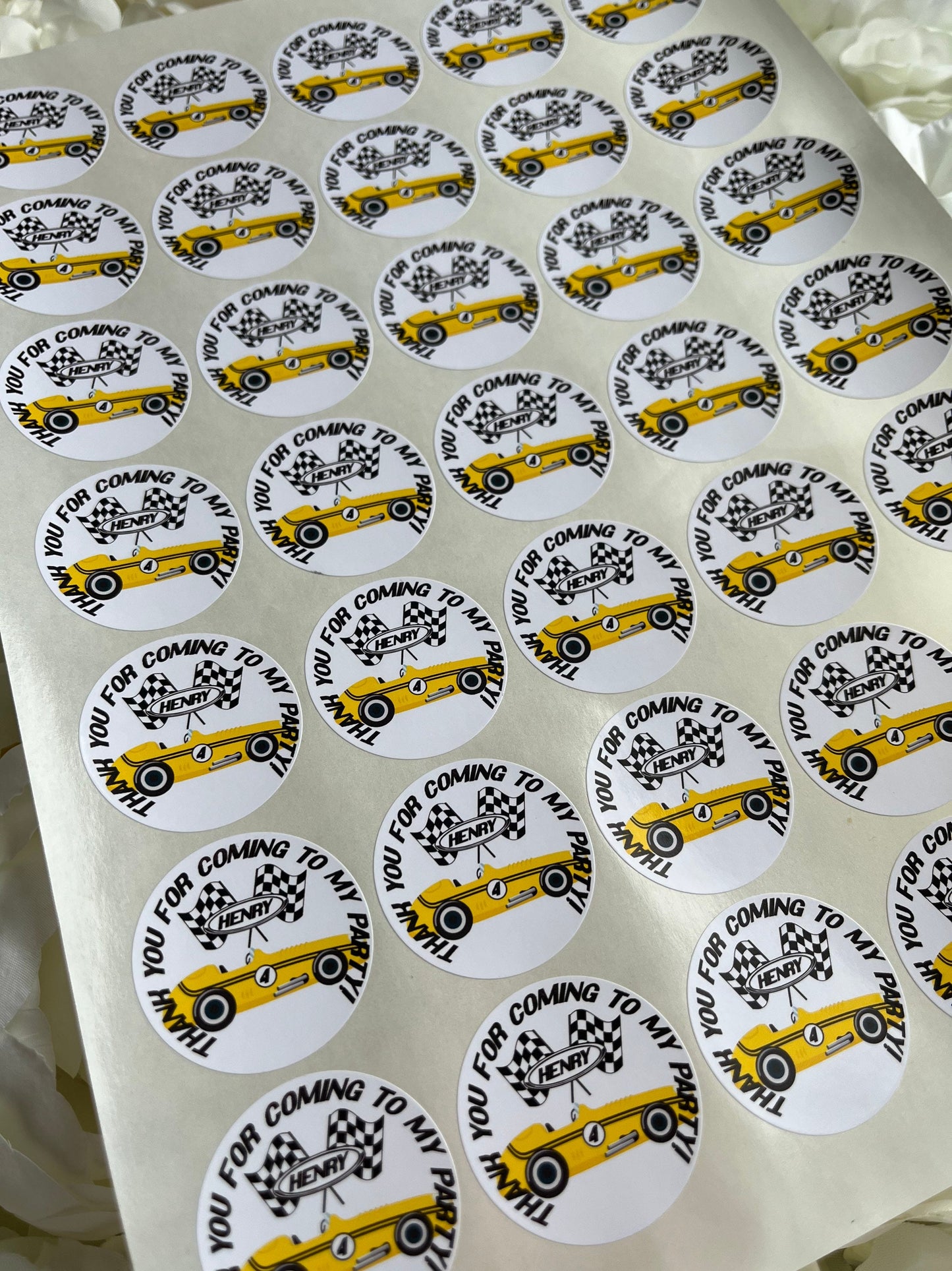 Personalised Race Car Party Stickers•Thank You For Coming To My Party•Sweet Cone Sticker•Birthday Party Stickers