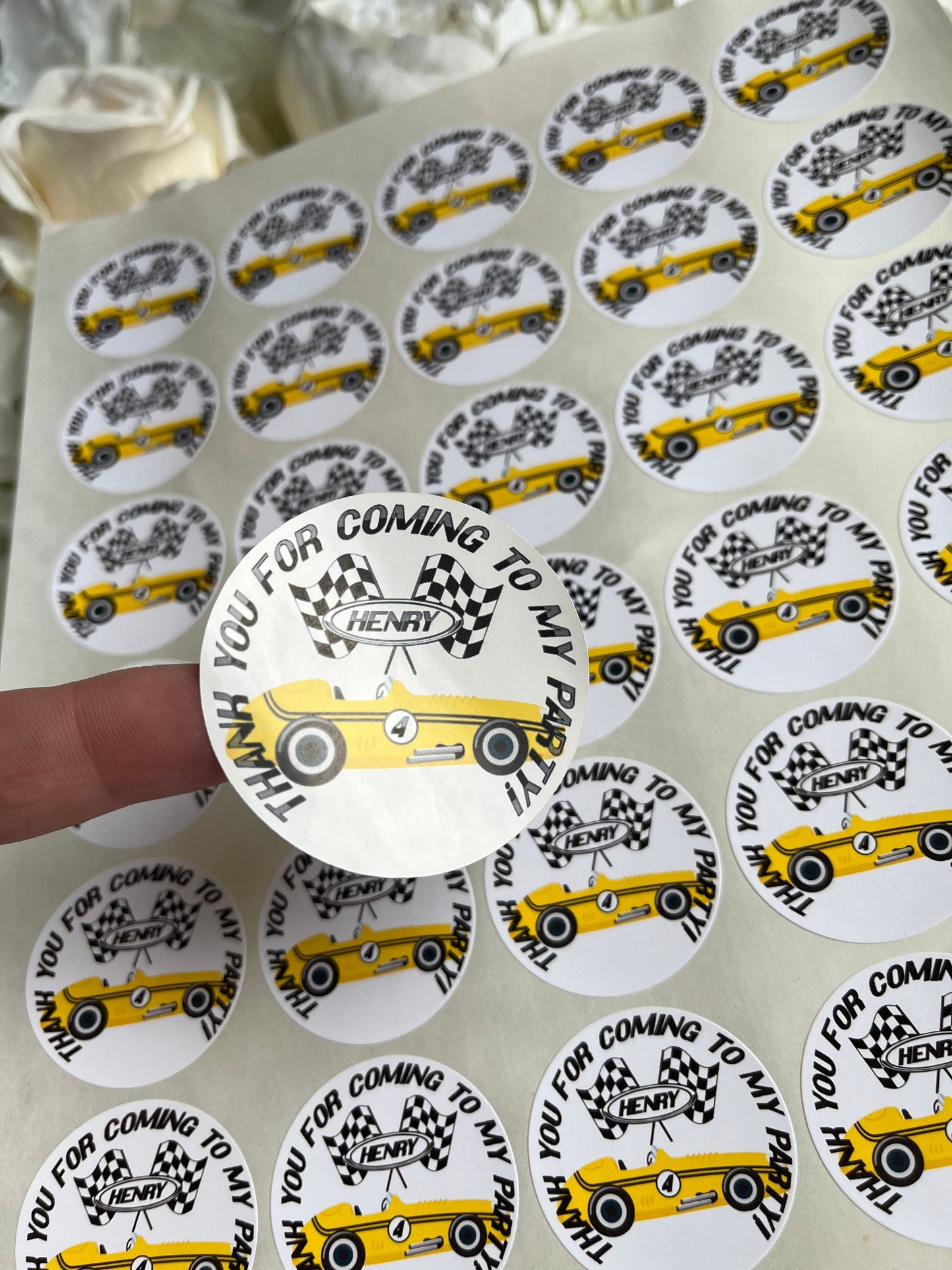 Personalised Race Car Party Stickers•Thank You For Coming To My Party•Sweet Cone Sticker•Birthday Party Stickers