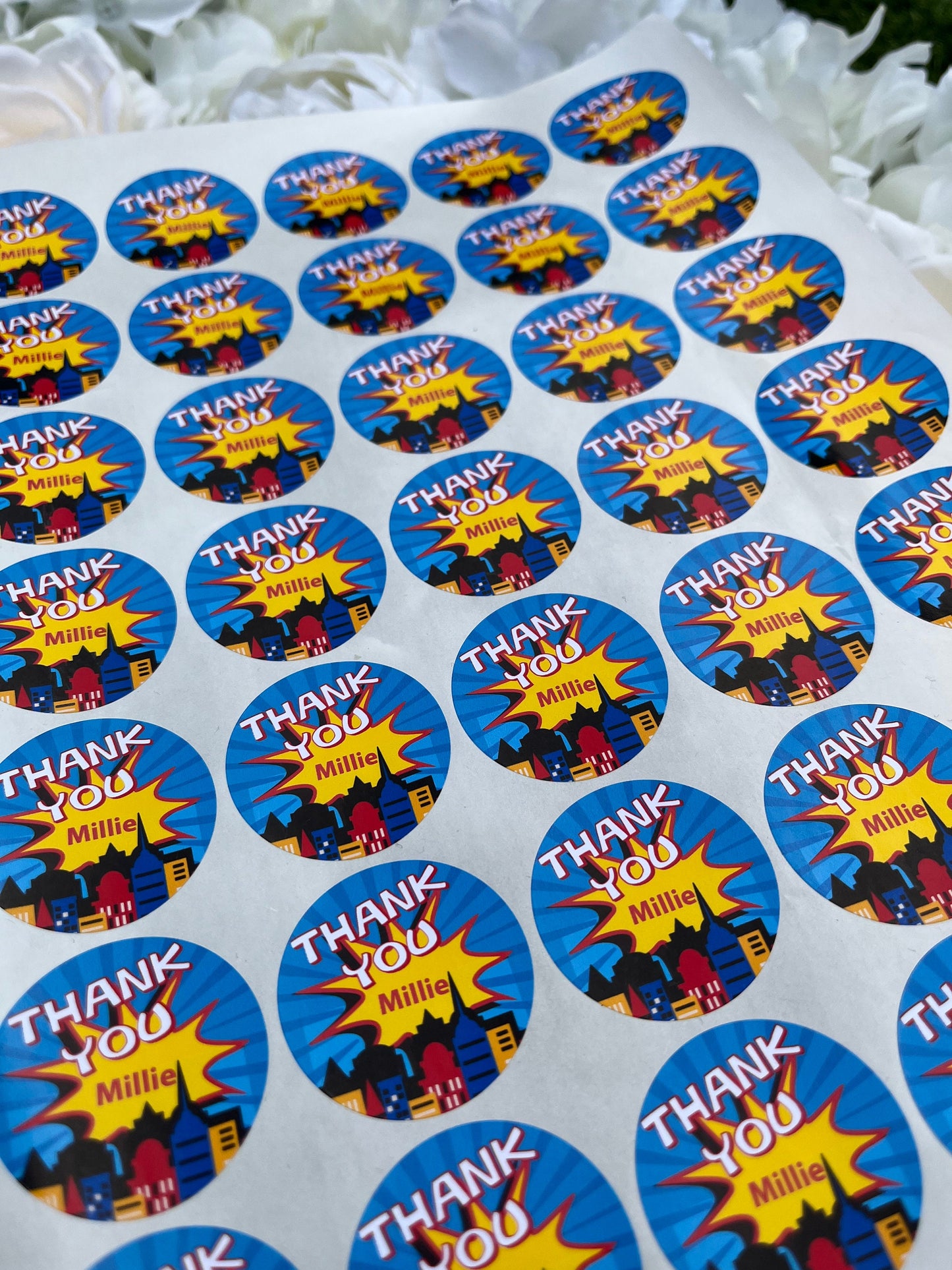 Personalised Superhero Thank You For Coming To My Party Stickers,Comic Stickers,Sweet Cone Stickers,Birthday Party Stickers