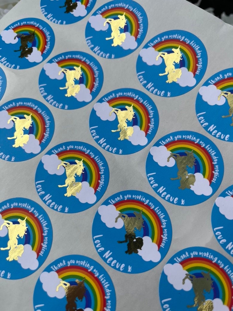 Personalised Foiled Unicorn Thank You Stickers • Birthday Party • Sweet bags • Sweet Cones Stickers·Thank You For Coming To My Party Sticker