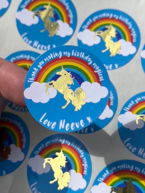 Personalised Foiled Unicorn Thank You Stickers • Birthday Party • Sweet bags • Sweet Cones Stickers·Thank You For Coming To My Party Sticker