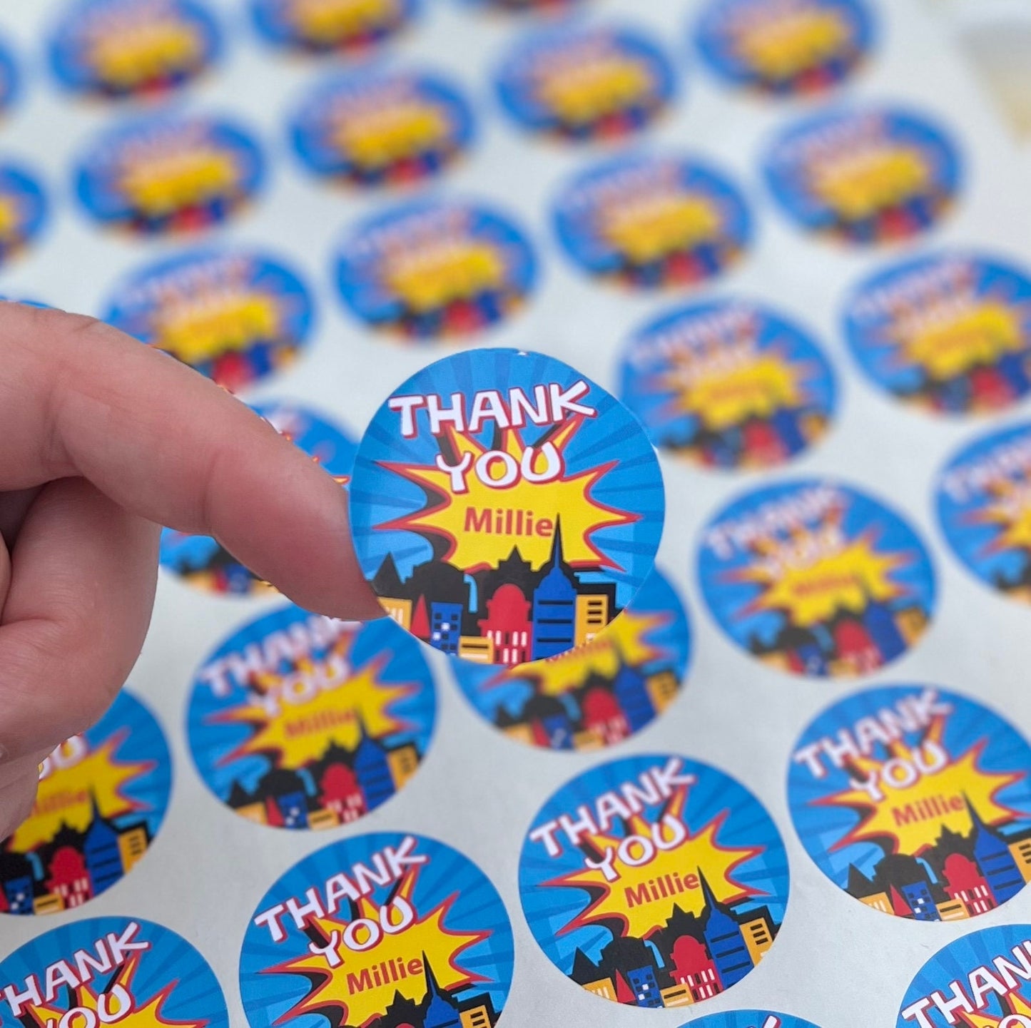 Personalised Superhero Thank You For Coming To My Party Stickers,Comic Stickers,Sweet Cone Stickers,Birthday Party Stickers