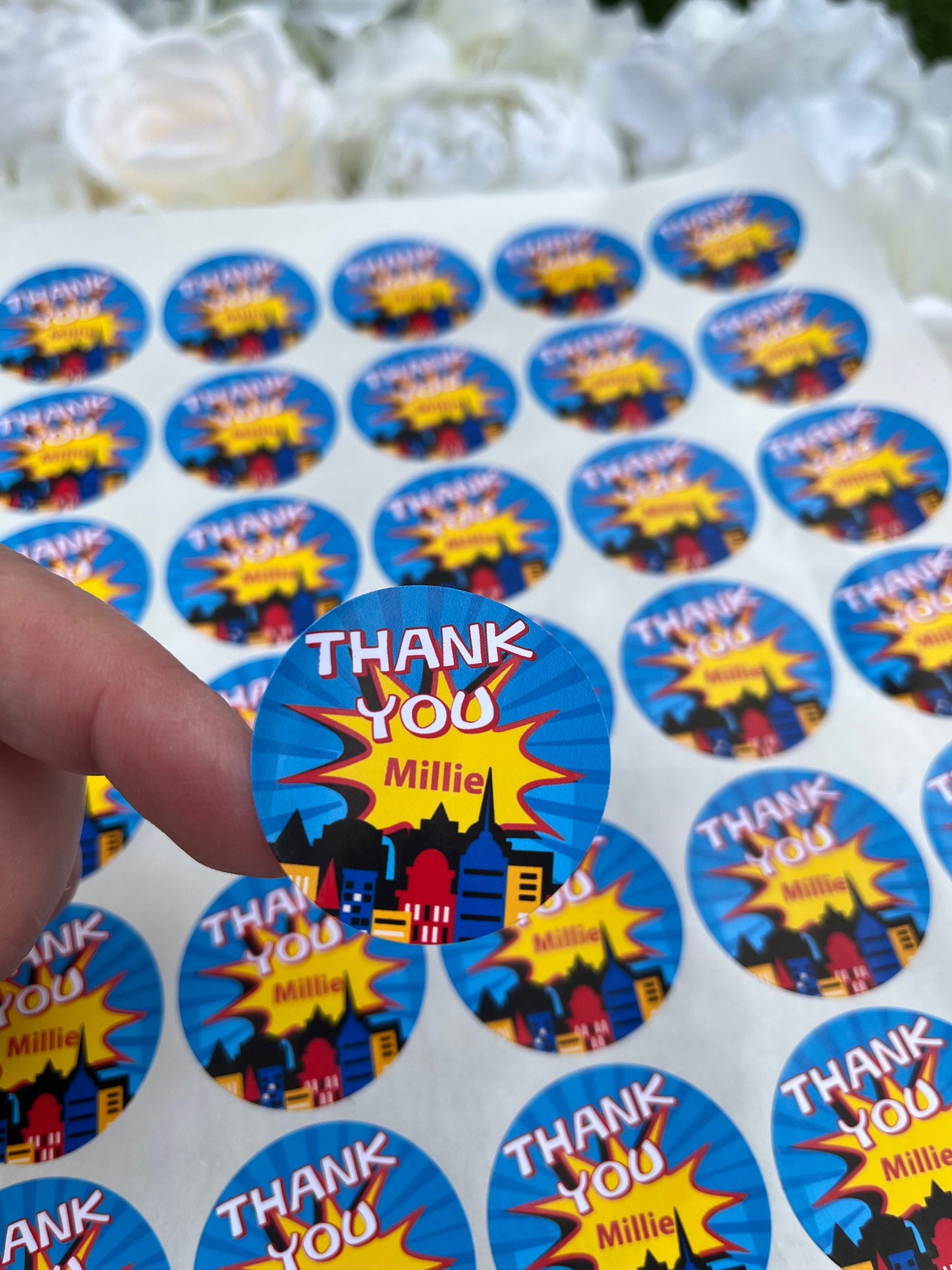 Personalised Superhero Thank You For Coming To My Party Stickers,Comic Stickers,Sweet Cone Stickers,Birthday Party Stickers