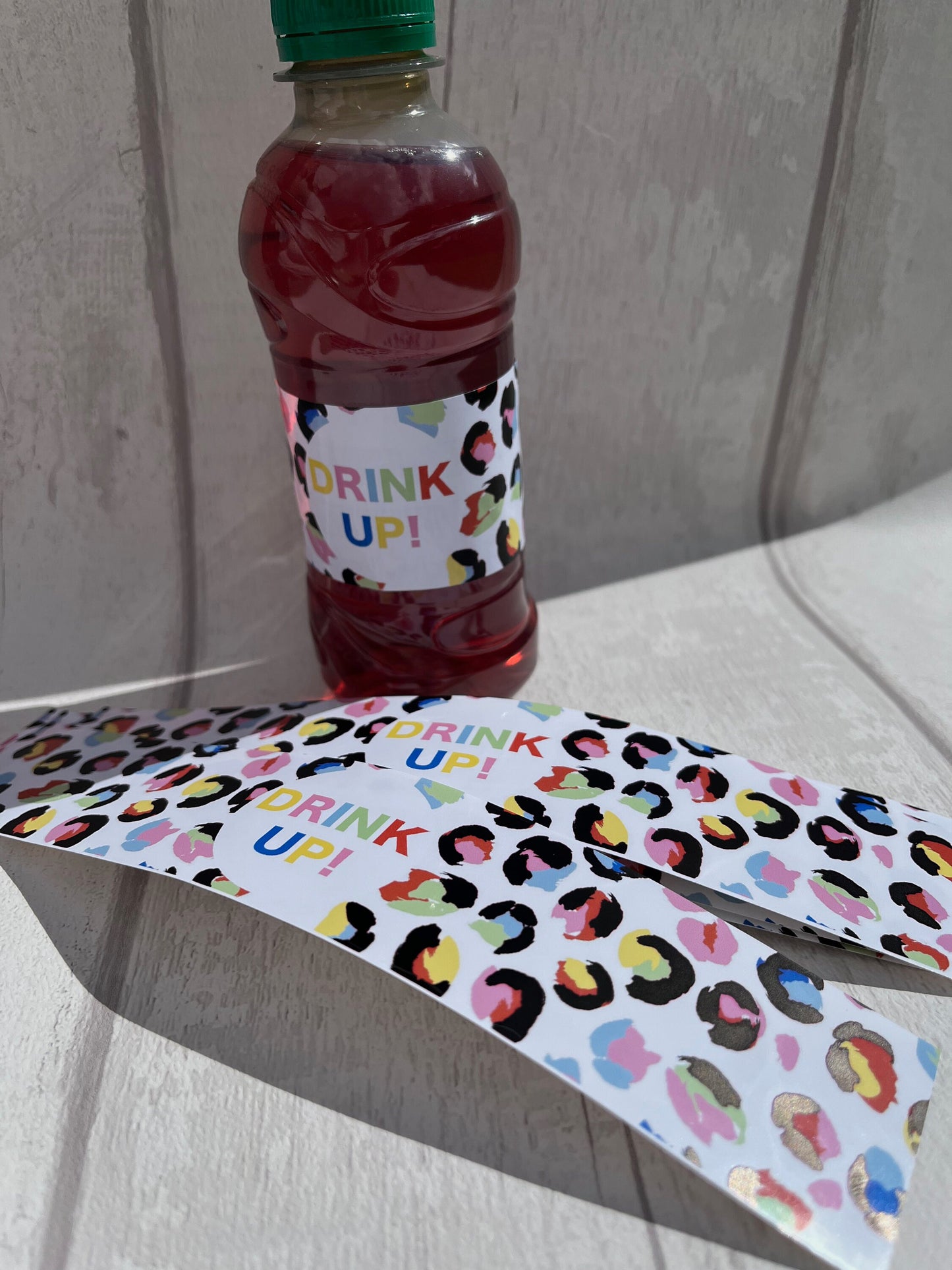 Personalised Rainbow Leopard Print Bottle Wraps·Drinks Bottle Wrap·Party Tableware·Party Decs·Children's Party·Birthday Party·Set of 6