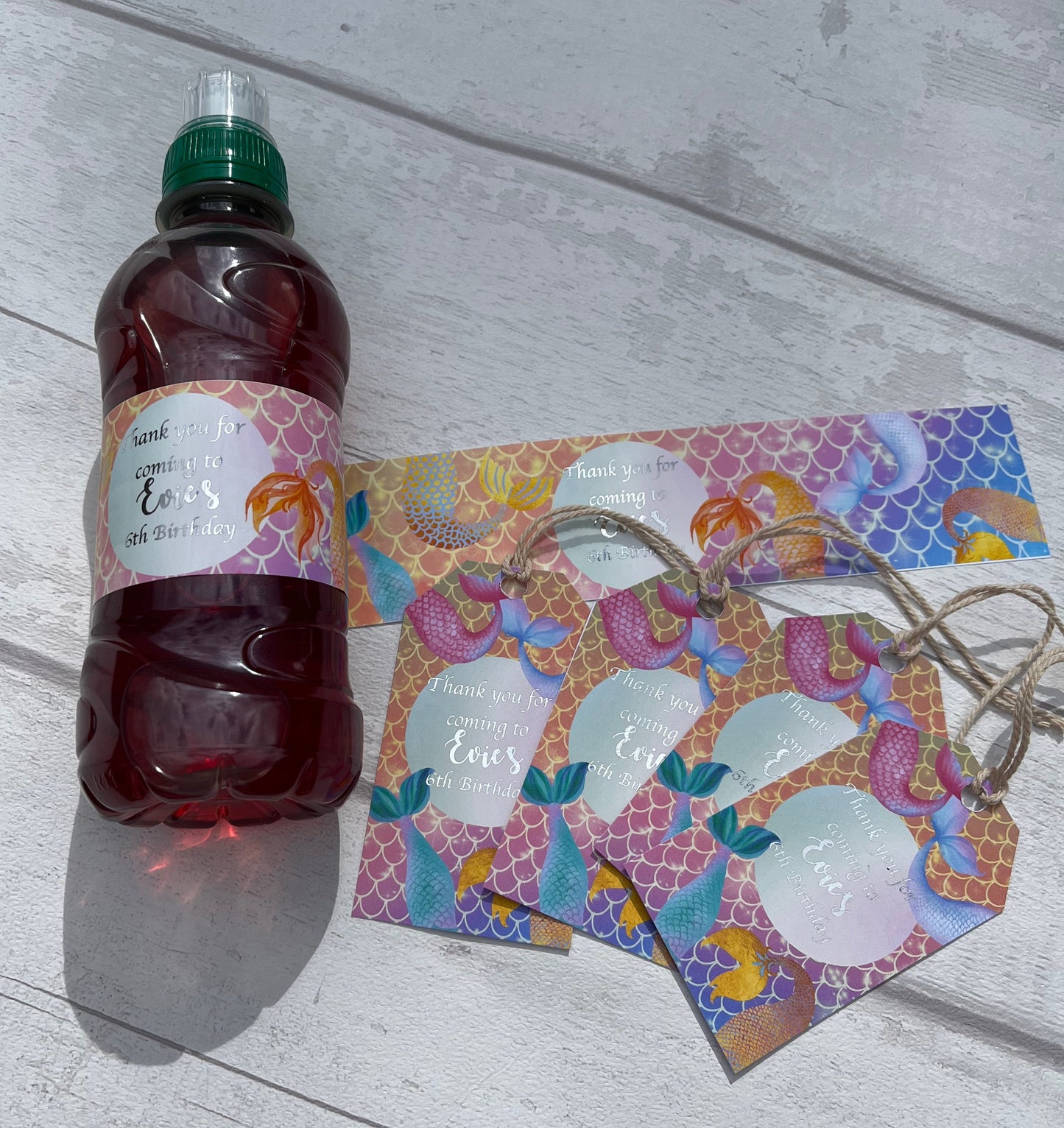 Personalised Mermaid Foil Drinks Bottle Wraps·Water Bottle Wrap·Birthday Party·Party Tableware·Children's Birthday Party·Set of 6·Gold Foil