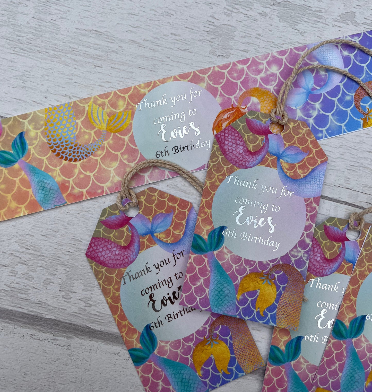 Personalised Mermaid Foil Drinks Bottle Wraps·Water Bottle Wrap·Birthday Party·Party Tableware·Children's Birthday Party·Set of 6·Gold Foil