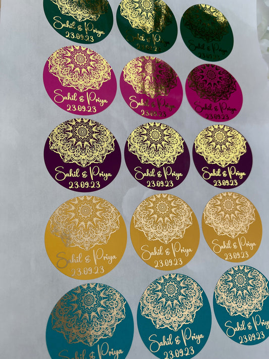Mandala Mehndi· Wedding Sticker·Engagement Sticker·Jewel Colour Scheme·Wedding Stationery·Foiled Sticker·Foil Labels
