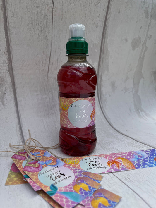 Personalised Mermaid Foil Drinks Bottle Wraps·Water Bottle Wrap·Birthday Party·Party Tableware·Children's Birthday Party·Set of 6·Gold Foil