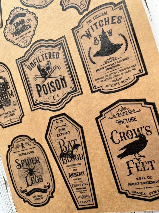 Halloween Sticker Sheet, Halloween Bottle Lables, Spooky Halloween Stickers, Halloween Party Labels, Apothecary Labels