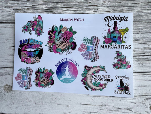 Halloween Sticker Sheet, Modern Witch, Spooky Halloween Stickers, Namaste Witches, Stay Wild Moon Child