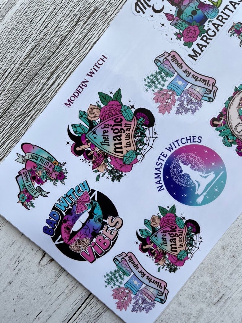 Halloween Sticker Sheet, Modern Witch, Spooky Halloween Stickers, Namaste Witches, Stay Wild Moon Child