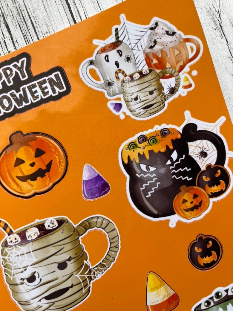 Halloween Sticker Sheet, Cute Halloween Mugs, Spooky Halloween Stickers