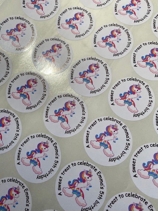 Personalised Unicorn Party Stickers