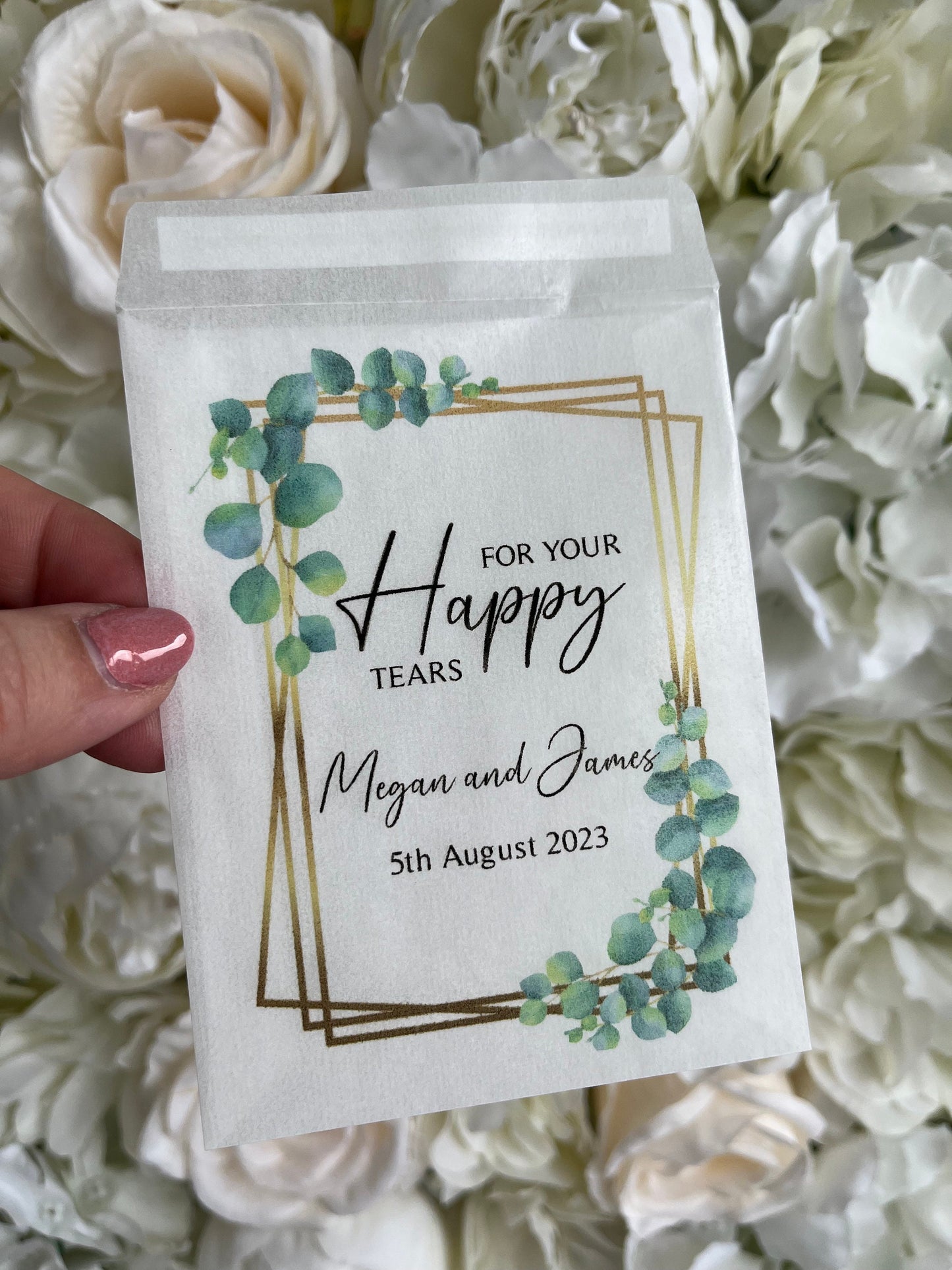 Personalised Tissue Envelope·For Your Happy Tears·Wedding Tissues·Personalised Glassine Envelopes·Wedding Favours·