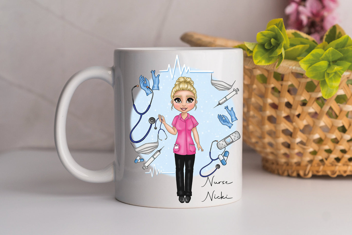 Personalised Mug·Nurse Gift·Nurses Mug·Thank You Gift for Nurse·Pink Scrubs·Thank You Nurse Mug