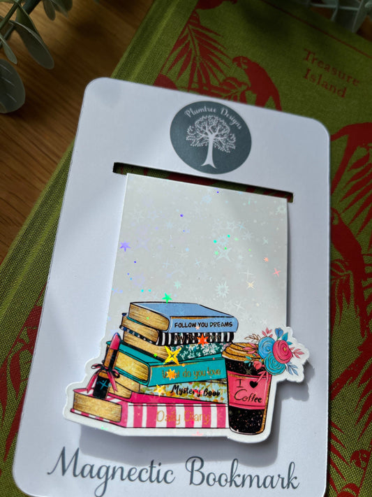 Magnetic Bookmark·Book Stack·Stocking Filler·Reading Gift·Book Lover Accessories·Book Gifts·Holographic·Coffee Lover