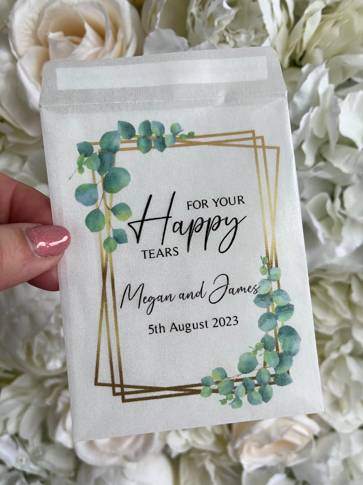 Personalised Tissue Envelope·For Your Happy Tears·Wedding Tissues·Personalised Glassine Envelopes·Wedding Favours·
