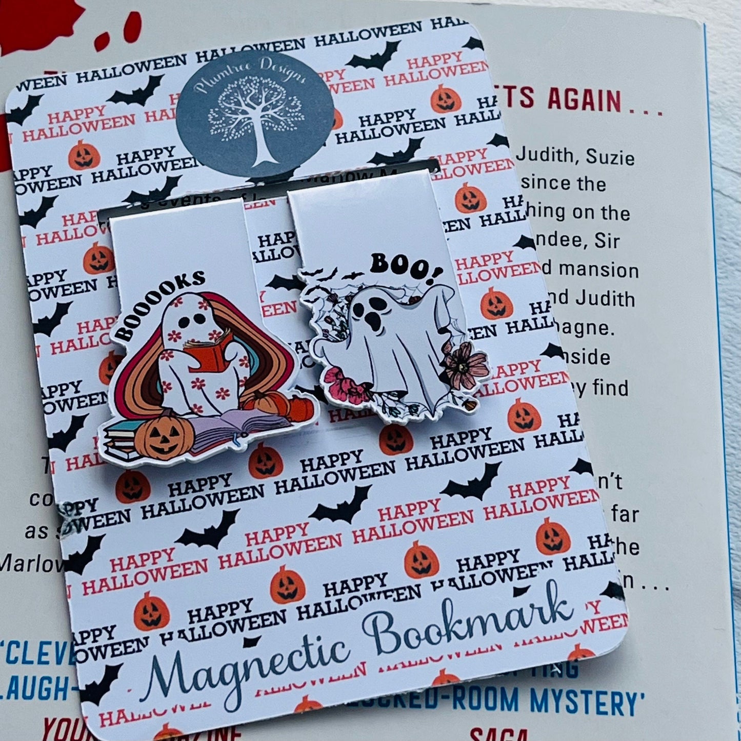Set of 2 Mini Ghost Bookmarks, Halloween bookmark, Book Lover Gifts, Bookish bookmarks, Reading Gifts, Magnetic Bookmarks