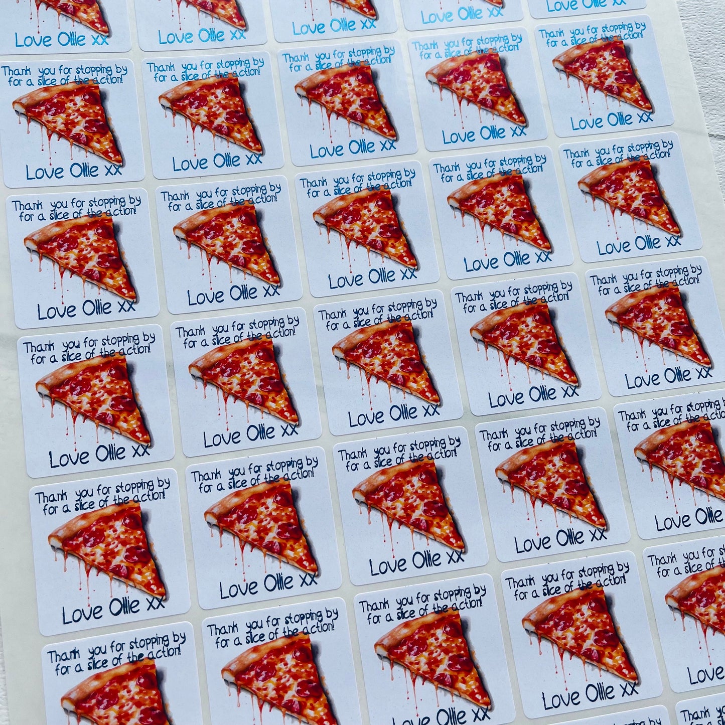 Personalised Pizza Party Birthday Stickers