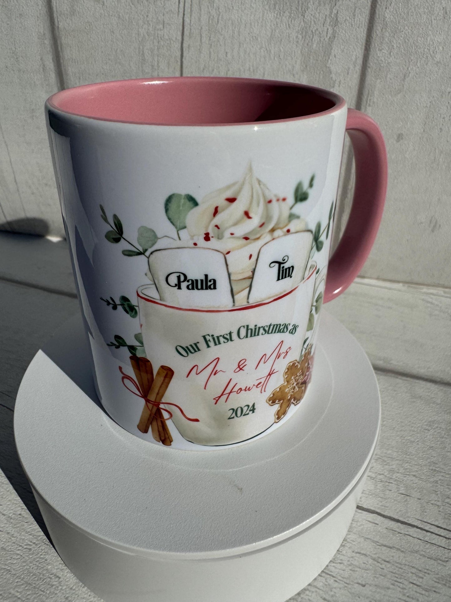 Personalised Family Christmas Mug, Marshmallow Theme