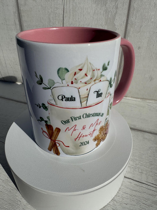 Personalised Family Christmas Mug, Marshmallow Theme
