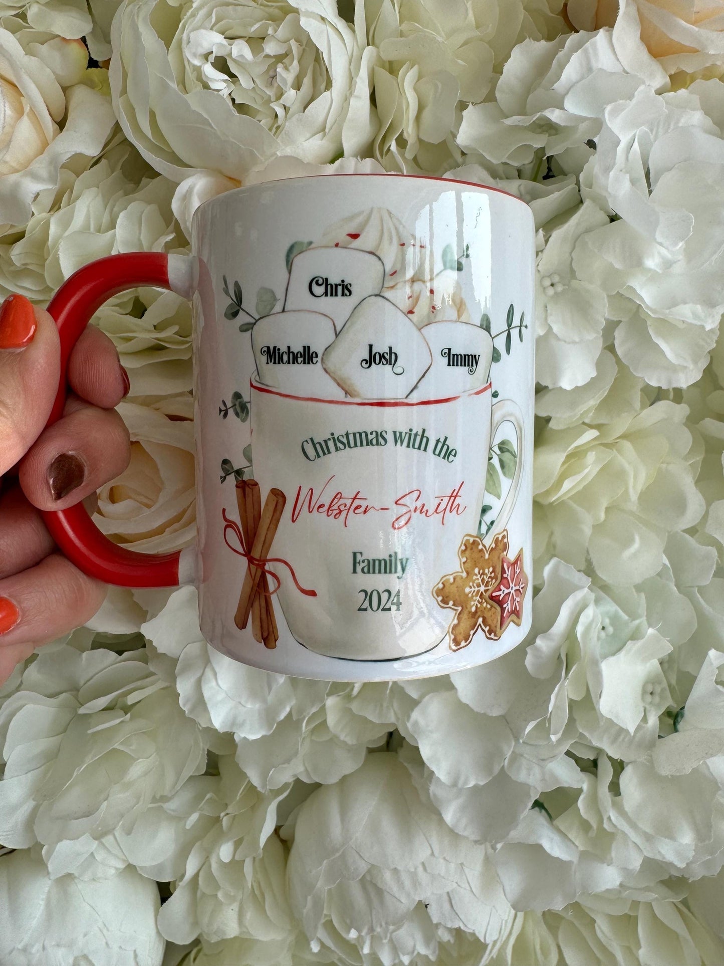 Personalised Family Christmas Mug, Marshmallow Theme