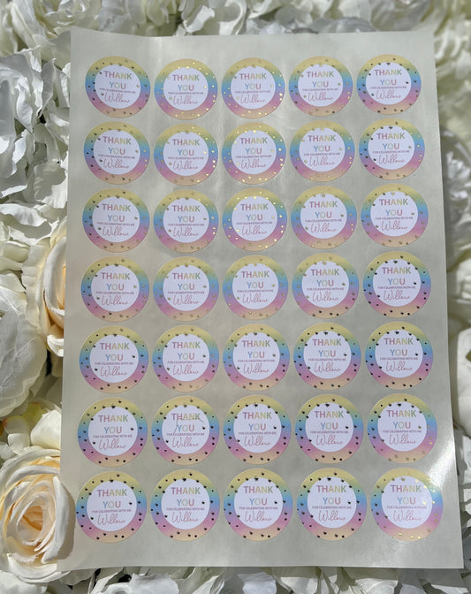 Personalised Foiled Rainbow Thank You Stickers • Birthday Party • Sweet bags • Sweet Cones Stickers·Thank You For Coming To My Party Sticker