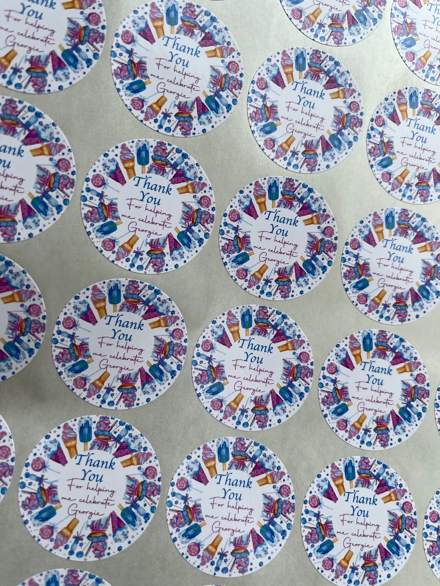 Personalised Sweet Treats Party Stickers•Thank You For Coming To My Party•Sweet Cone Stickers•Birthday Party Sticker