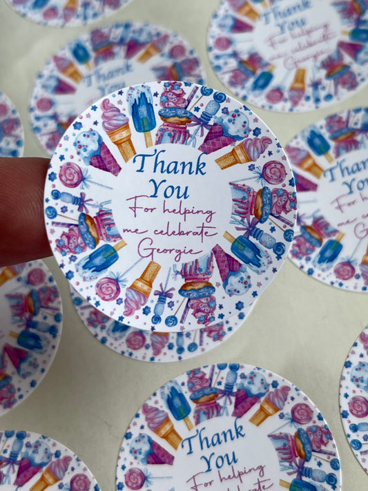 Personalised Sweet Treats Party Stickers•Thank You For Coming To My Party•Sweet Cone Stickers•Birthday Party Sticker