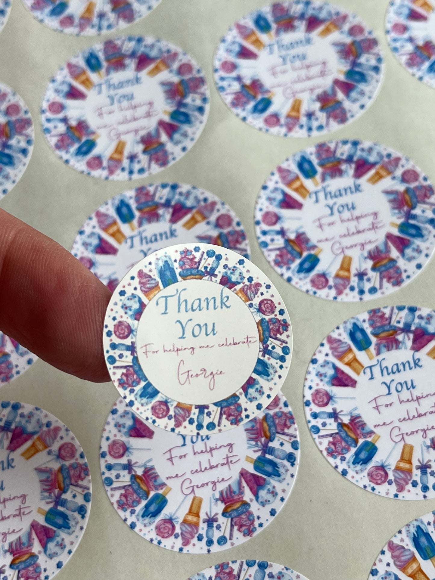 Personalised Sweet Treats Party Stickers•Thank You For Coming To My Party•Sweet Cone Stickers•Birthday Party Sticker