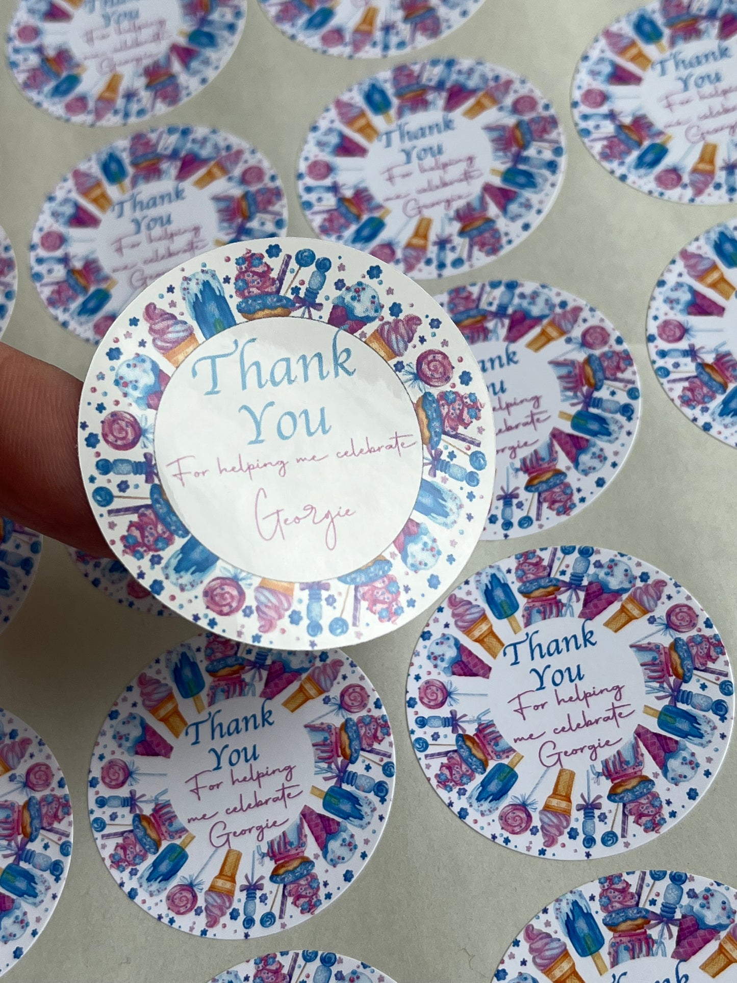 Personalised Sweet Treats Party Stickers•Thank You For Coming To My Party•Sweet Cone Stickers•Birthday Party Sticker