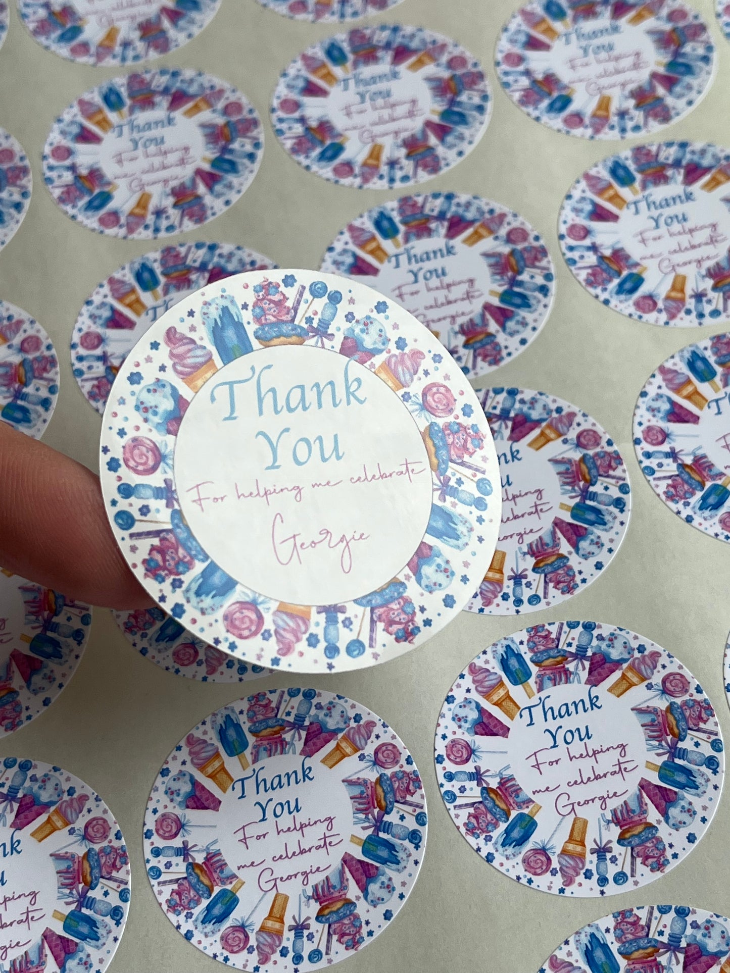 Personalised Sweet Treats Party Stickers•Thank You For Coming To My Party•Sweet Cone Stickers•Birthday Party Sticker