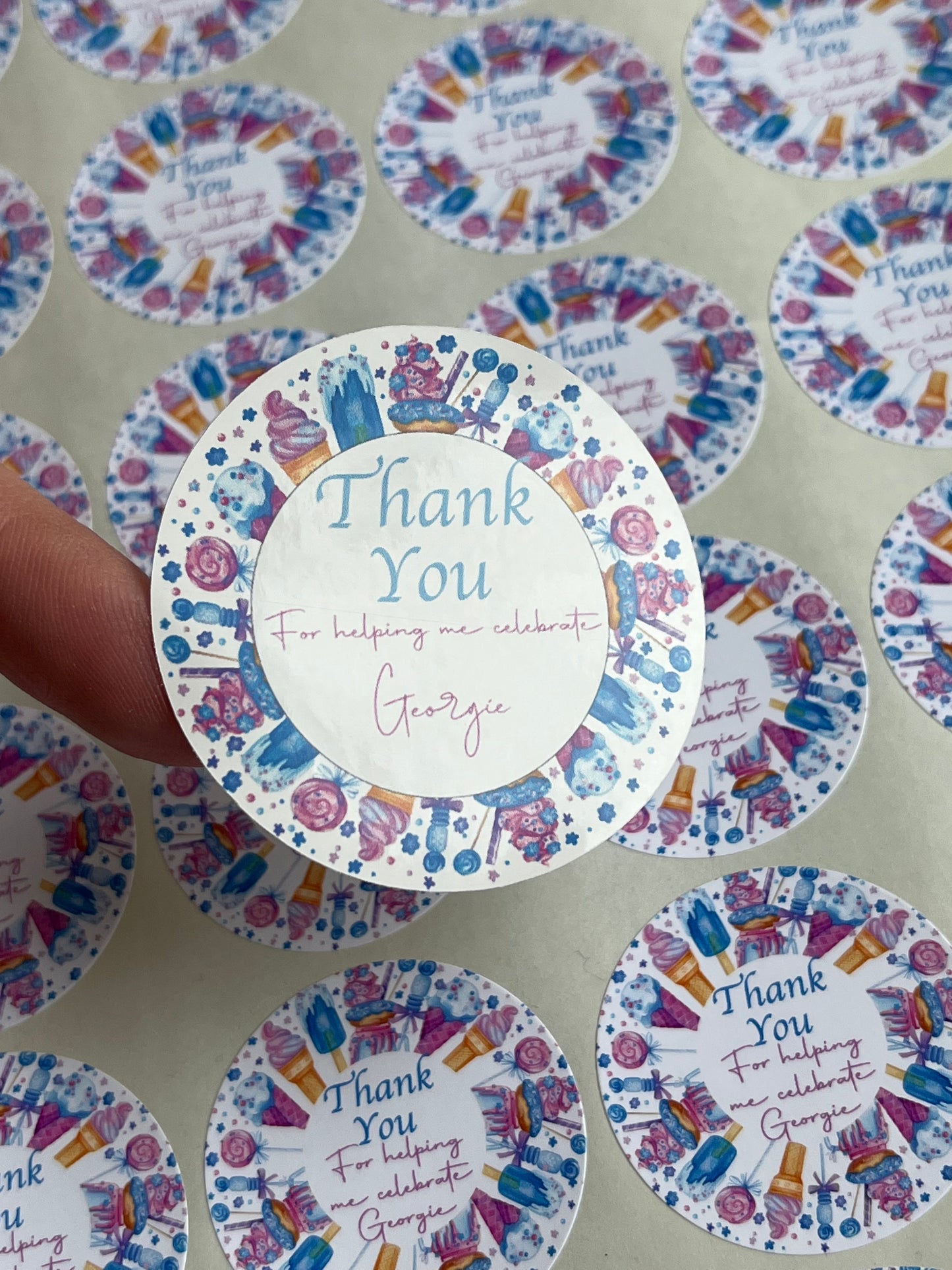 Personalised Sweet Treats Party Stickers•Thank You For Coming To My Party•Sweet Cone Stickers•Birthday Party Sticker