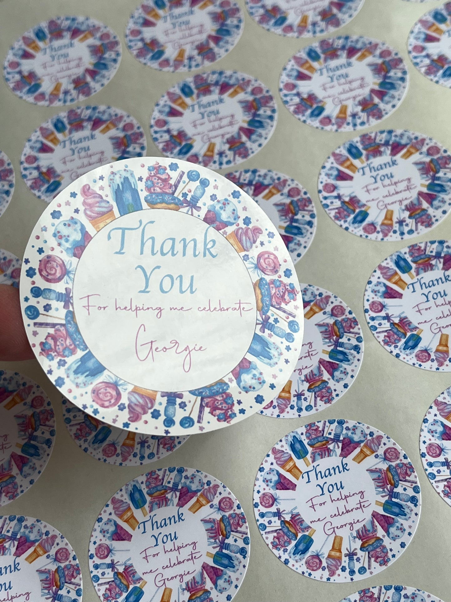 Personalised Sweet Treats Party Stickers•Thank You For Coming To My Party•Sweet Cone Stickers•Birthday Party Sticker