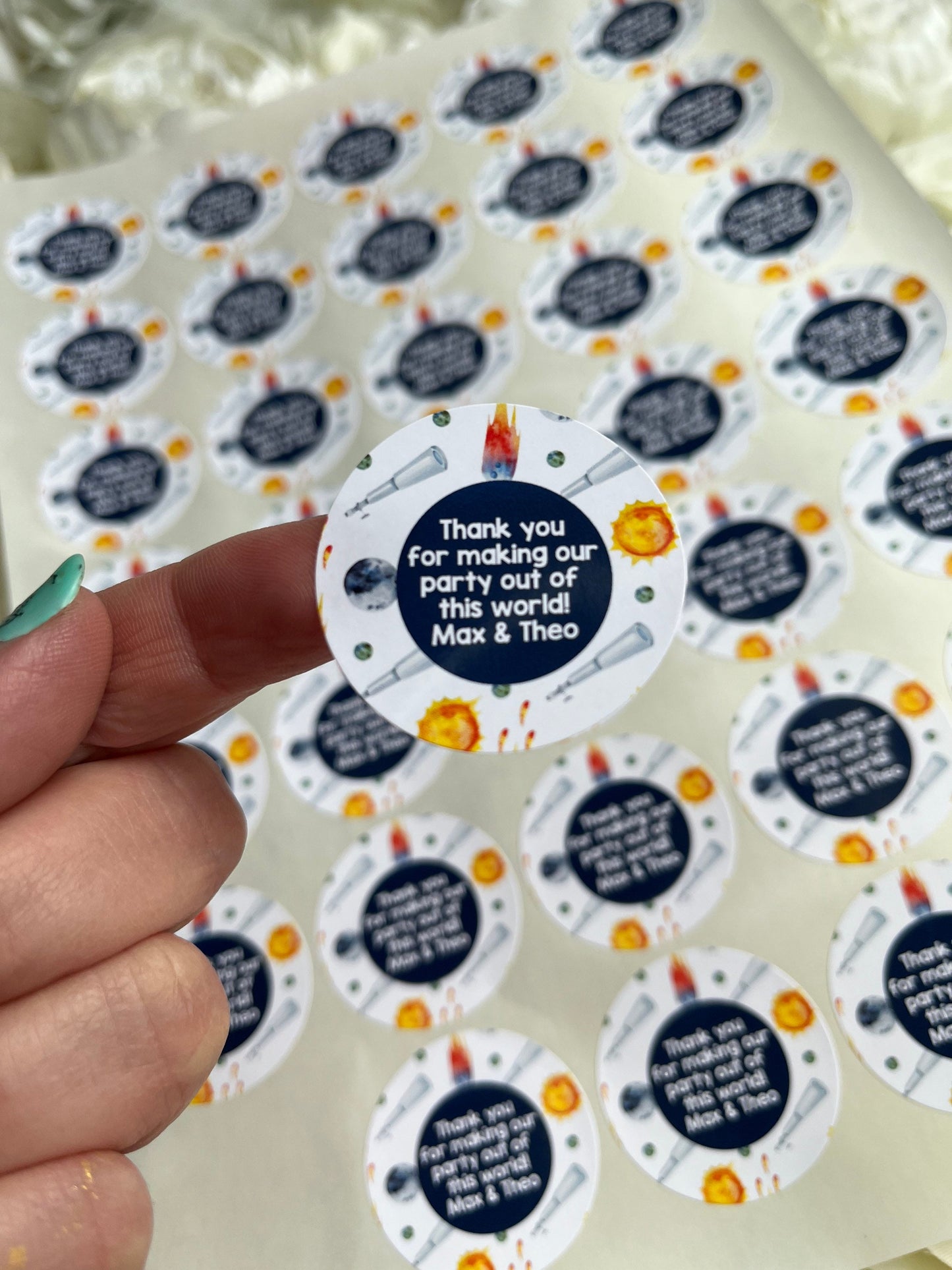 Personalised Space Themed Party Stickers•Thank You For Coming to My Party•Sweet Cone Sticker•Party Stickers•Birthday Party