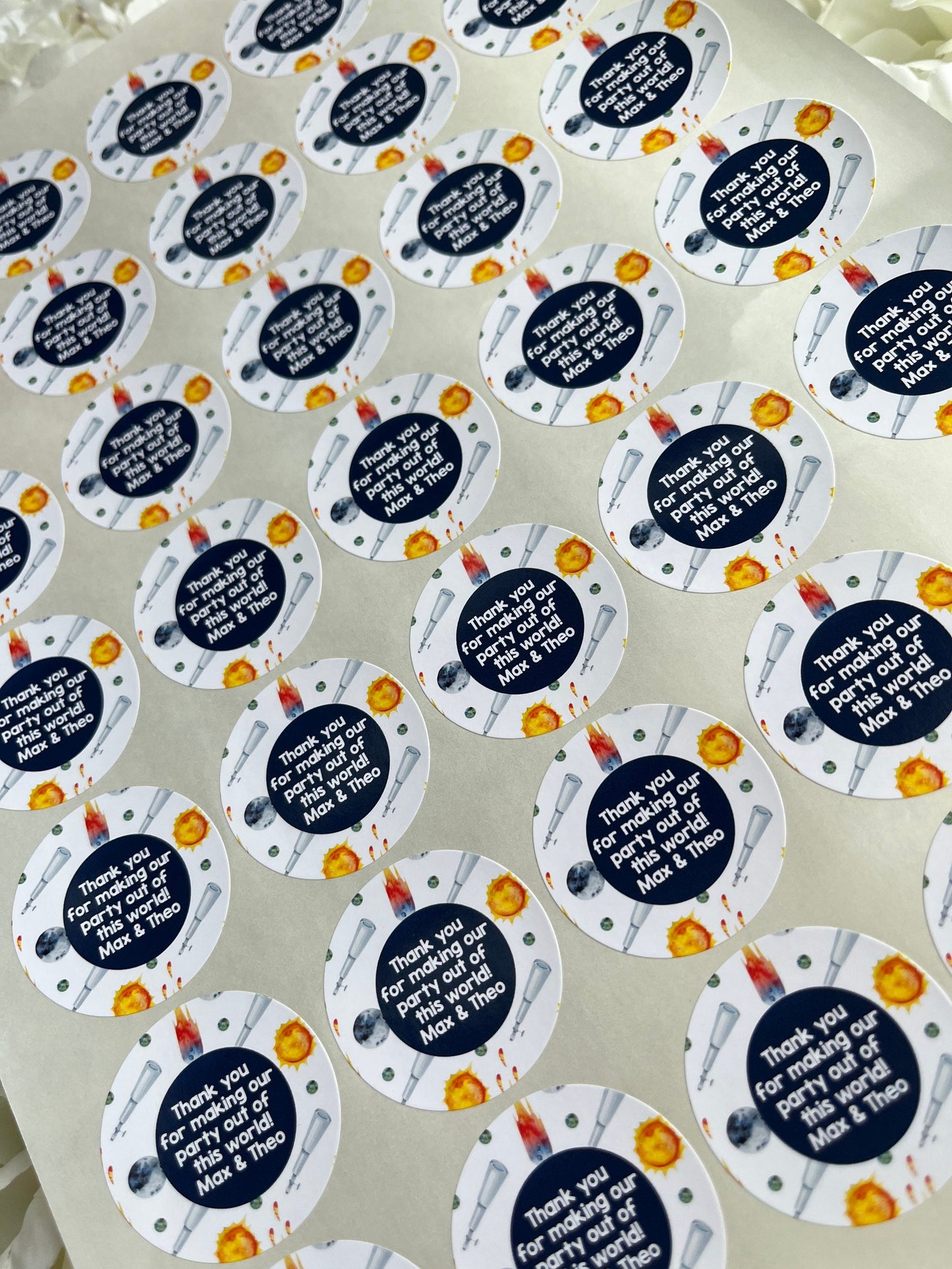 Personalised Space Themed Party Stickers•Thank You For Coming to My Party•Sweet Cone Sticker•Party Stickers•Birthday Party