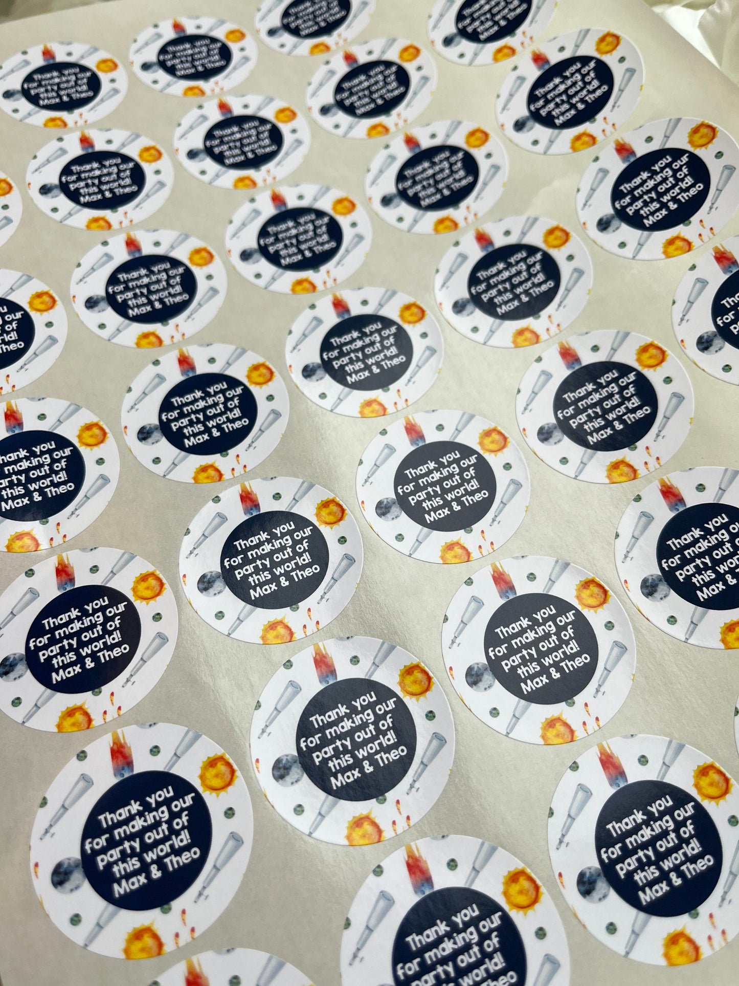 Personalised Space Themed Party Stickers•Thank You For Coming to My Party•Sweet Cone Sticker•Party Stickers•Birthday Party