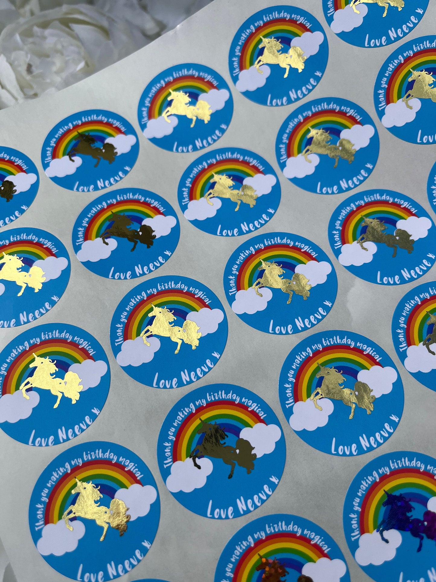 Personalised Foiled Unicorn Thank You Stickers • Birthday Party • Sweet bags • Sweet Cones Stickers·Thank You For Coming To My Party Sticker