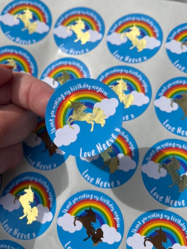 Personalised Foiled Unicorn Thank You Stickers • Birthday Party • Sweet bags • Sweet Cones Stickers·Thank You For Coming To My Party Sticker