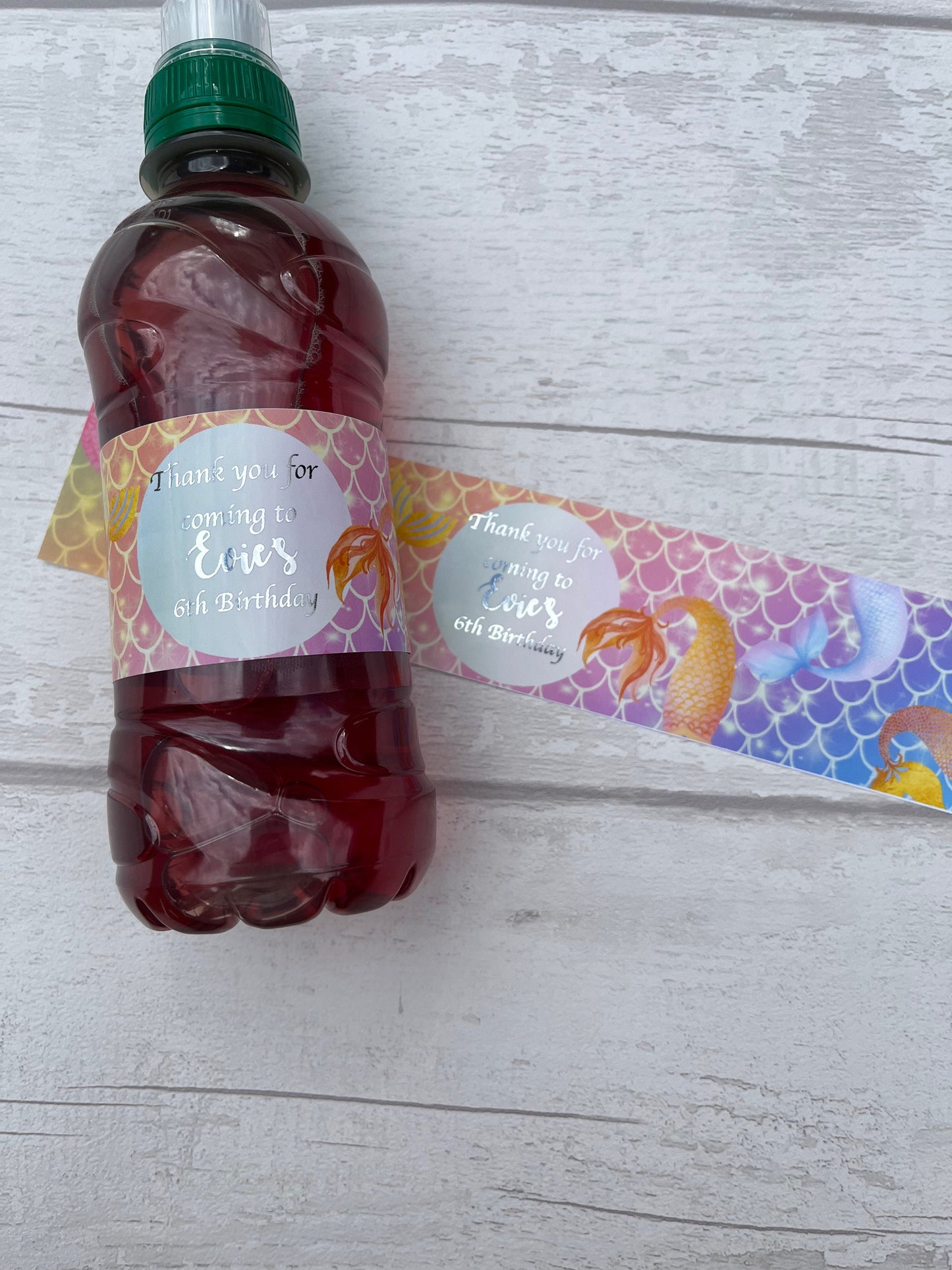 Personalised Mermaid Foil Drinks Bottle Wraps·Water Bottle Wrap·Birthday Party·Party Tableware·Children's Birthday Party·Set of 6·Gold Foil