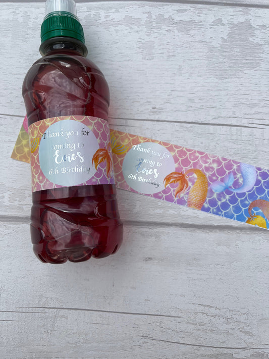 Personalised Mermaid Foil Drinks Bottle Wraps·Water Bottle Wrap·Birthday Party·Party Tableware·Children's Birthday Party·Set of 6·Gold Foil