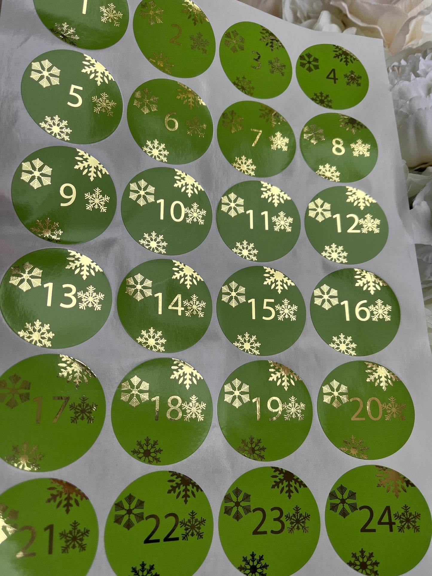 Advent Calendar Countdown Stickers, Foil Stickers, DIY Advent Calendar Sticker, Christmas Countdown Stickers, 1-24 Stickers, Snowflake Label